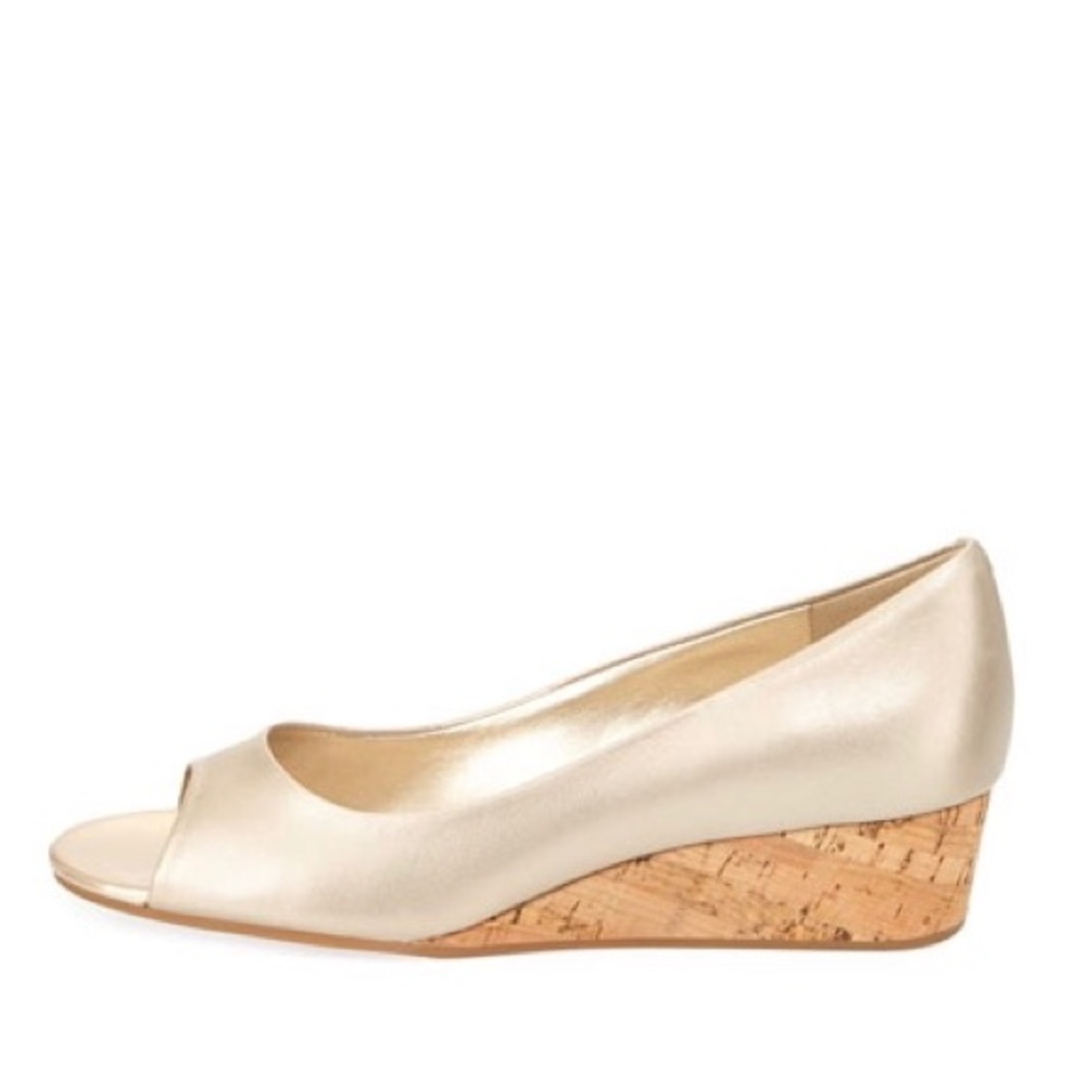 Cole Haan Nike Air Gold Peep Toe Cork Wedge Size 9